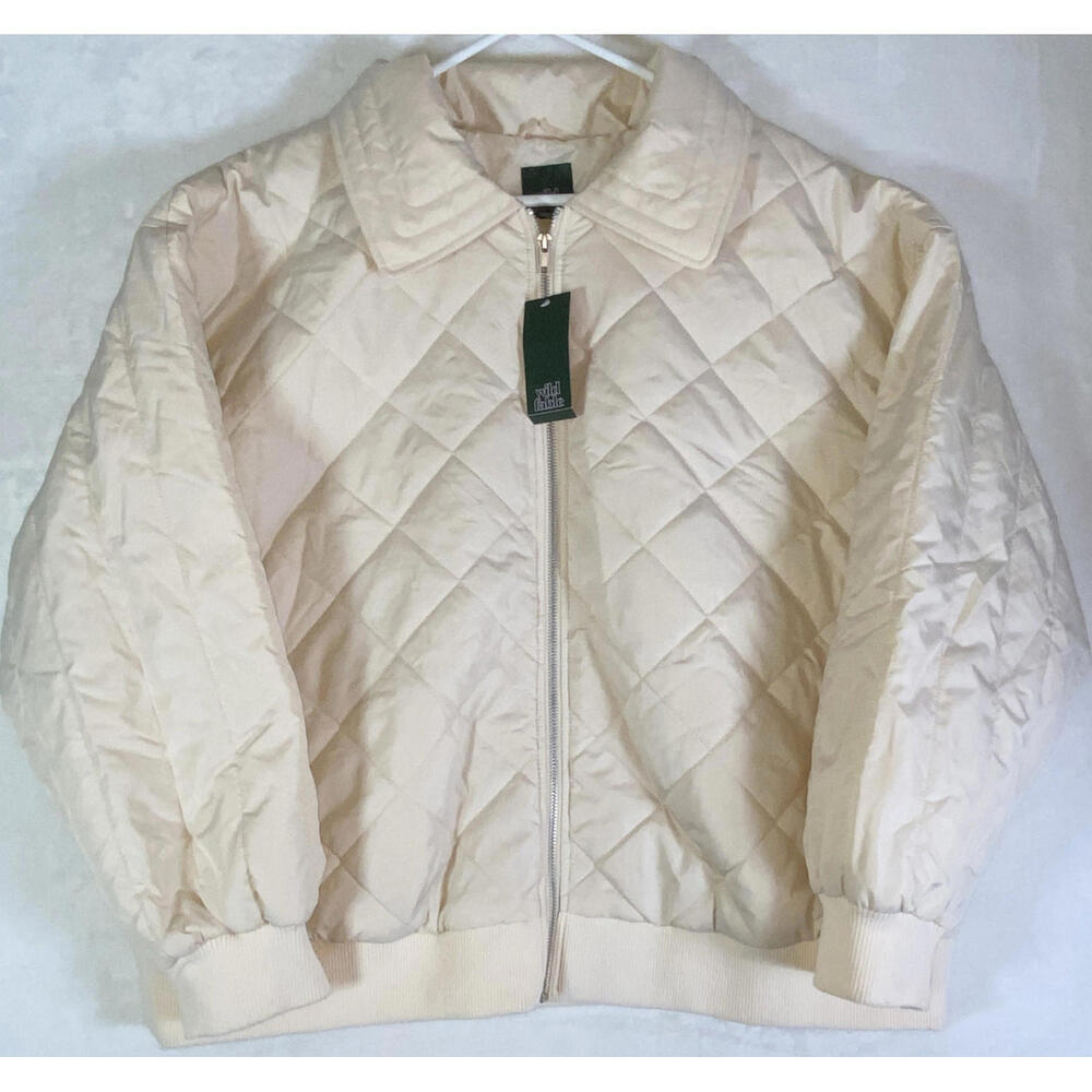 Women's Plus Size Nylon Quilted Bomber Jacket - Wild Fable Off-White XLarge NWT
